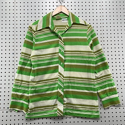 #ad #ad Vintage 70s Sears Roebuck Striped Wide Collar Shirt Womens Size 16 Large 20x25.5