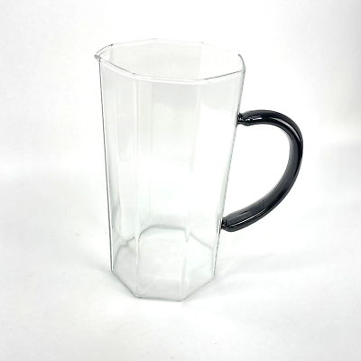 Vtg Luminarc France Octime Clear Glass Water Pitcher w Black Handle Barware