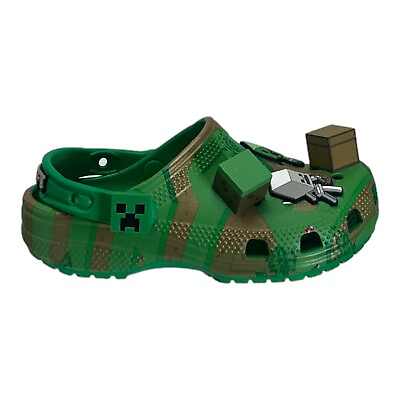 #ad #ad Crocs Minecraft Elevated 3D Clog Lightweight Green Casual Gamer Shoe Kids J2 New