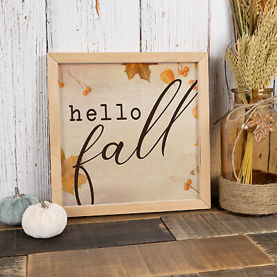 Hello Fall Sign Wood Framed Autumn Decor Rustic Home Maple Leaf F1 10100002003