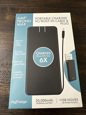 #ad myCharge Amp Prong Max 20000mAh 12W Output Power Bank w Integrated ChargI OPENEW