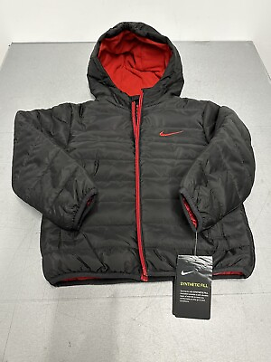 #ad Nike Boy#x27;s Full Zip Puffer Jacket Red and Black 8UG083 023 Size 6