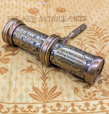 Antique Brass Hand Made kaleidoscope Toy Vintage Collectable With Leather Case