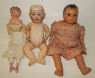 #ad Estate Lot of Antique Dolls German Minerva Tin Louis Wolf amp; Co. Composition