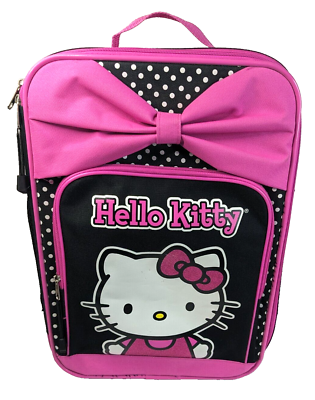 #ad Hello Kitty Pink Bow Rolling Luggage Suitcase Sanrio Black Polka Dots 17”