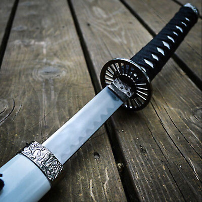 #ad 40quot; White Dragon Samurai Ninja Bushido Katana Japanese Sword Carbon Steel Blade