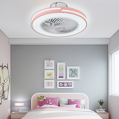 #ad 20quot; Round Led Ceiling Fan Light 3 Color Bedroom Lamp W Remote Control 3 Speed