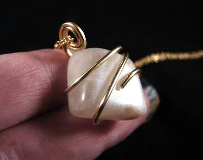 Genuine Crystal Moonstone Forged Wire Wrap Pendant in Bronze Merlin#x27;s Gold #8
