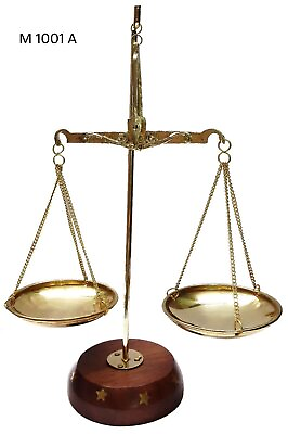 #ad #ad Antique Brass Polished Balance Scale with Wooden Base Apothecary Jewelry NEW