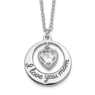 #ad Sterling Silver Rhodium plated CZ Heart LOVE YOU MOM 15quot; Necklace with 2quot;