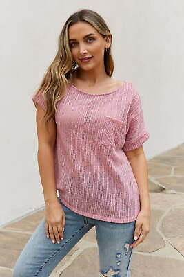#ad #ad e.Luna Full Size Chunky Knit Short Sleeve Top in Mauve