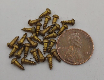 Pack of 25 #3 x 1 4quot; NOS Round Head Slotted Brass Wood Screws BOX0196p