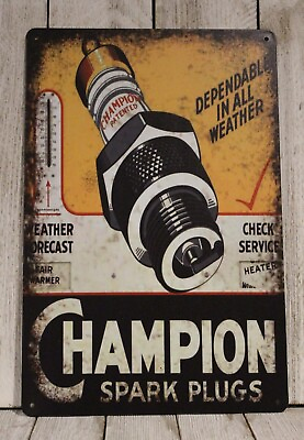#ad Champion Spark Plugs Tin Metal Sign Vintage Rustic Style Garage Auto Parts Store