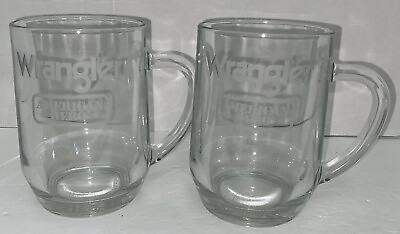 Wrangler “American Hero” Luminarc Glass Beer Mugs Set of 2 Rare VINTAGE 1980s