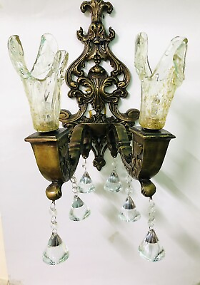 Antique Wall Light Copper amp; Crystals Glass Drops Wall Fixtures Candelabra Lamp