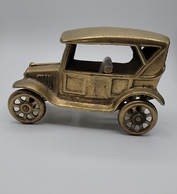 #ad Vintage Penco Brass Model T Car Gold Tone Nice Heavy Model Car Gift For Him