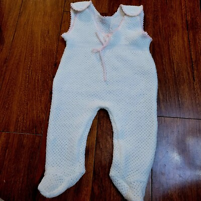 #ad Vintage Knit Baby Overalls Pants White Pink 0 3 Months