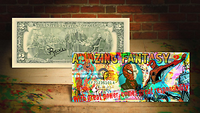 SPIDER MAN Amazing Fantasy Genuine $2 Bill SIGNED by Rency with Holder *MUST SEE