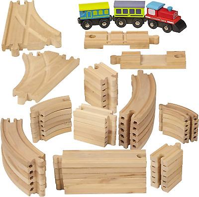 55 PCS Wooden Train Tracks Track Set Expansion Kit for Brio Thomas Chuggington