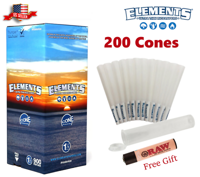 #ad Elements Ultra Thin Rice Cones 1 1 4 Size 200 Pack amp; Free Clipper Lighter