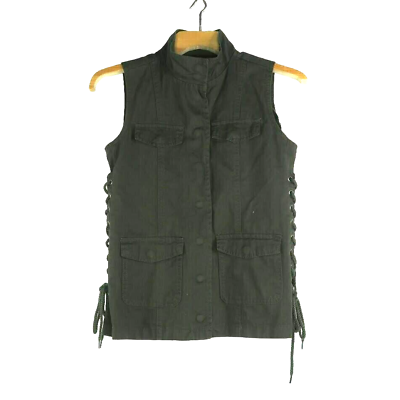 #ad Daytrip Women#x27;s Lace Side Vest Size XS Army Green Hunting Cargo Sleeveless