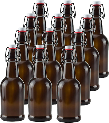 #ad 16 Ounce Amber Glass Flip Top Beer Bottles for Brewing Beer Kombucha Soda J