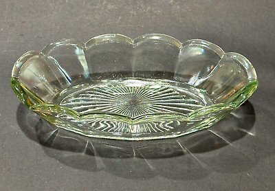 #ad Vintage Glass Oval Celery Relish Dish Bowl Paneled Scalloped Starburst 8.25 Inch