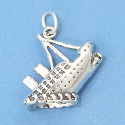 Titanic Sinking Ocean Liner Cruise Ship 3D 925 Sterling Silver Charm MADE IN USA