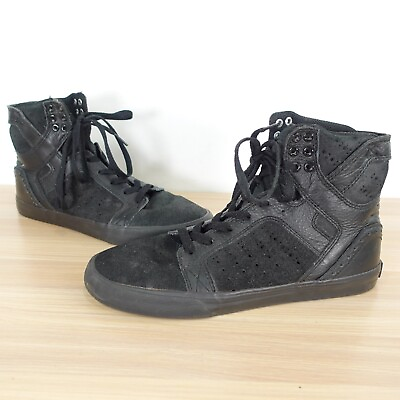 #ad SUPRA Shoes Leather 9.5 Black Sneakers High Top Skateboarding Streetwear Skytop