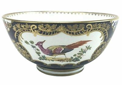 Antique Booths England Chelsea Birds Waste Bowl Floral Cobalt Blue Porcelain