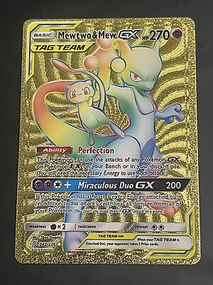 Rare Rainbow Mewtwo amp; Mew GX 242 High Quality Pokemon Gold Foil Fan Art Card