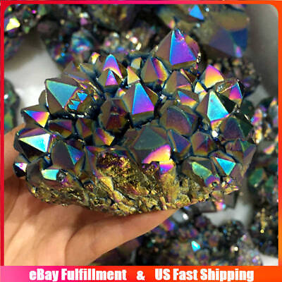 #ad 100g Natural Aura Rainbow Titanium Quartz Crystal Cluster Mineral Specimen Reiki