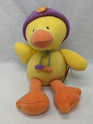 #ad Russ Berrie Yellow Knitted Duck With Tag Stuffed Animal Plush 10quot;