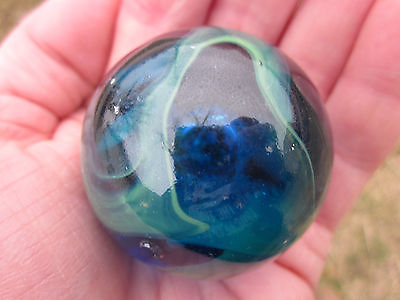 TOE BREAKER 50mm 2quot; SEA TURTLE clear Blue Green Marbles glass ball HUGE Swirl