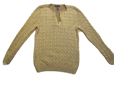Lauren Ralph Lauren Green Label Metallic Gold Cable Knit Sweater sz XL