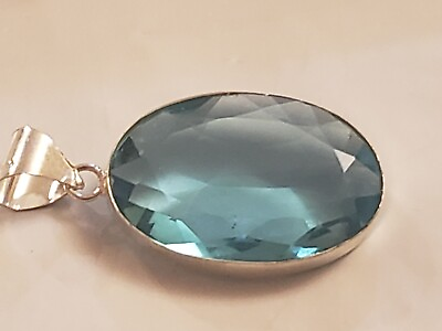 #ad 95 Ct. Oval Cut Blue Quartz Gemstone Pendant 925 Sterling Silver Pendant