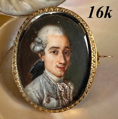 #ad Fine Antique French 16k Gold Frame Brooch and c.1750s Portrait Miniature Jewelry