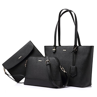 Handbags for Women Shoulder Bags Tote Satchel Hobo 3pcs Purse Set Beige Black