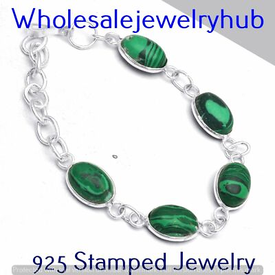 Genuine Malachite Gemstone 925 Sterling Silver Plated Handmade Bracelets Jewelry