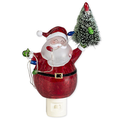 #ad 6.5quot; Red Santa Claus and Tree Acrylic Decorative Holiday Plug in Night light