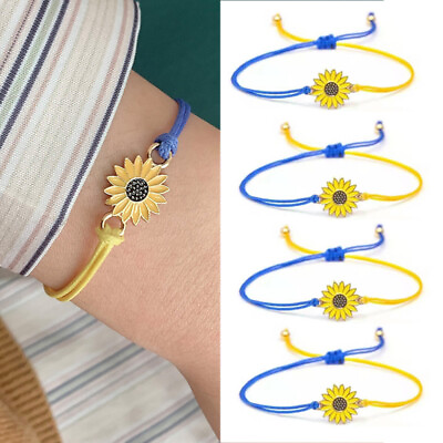 Wholesale Blueamp;Yellow Sunflower Ukrainian Flag Bracelet Bangle Handmade Jewelry