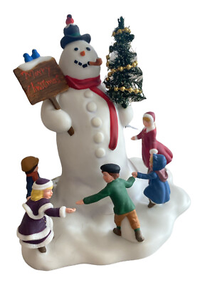 2002 Dept 56 Christmas Village Square Children With Snowman Figurine Limited