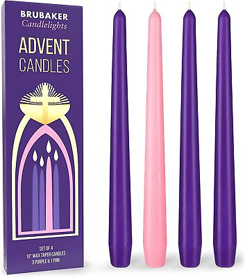 BRUBAKER Advent Candles Purple amp; Pink 10quot; Taper Candles Made in Europe
