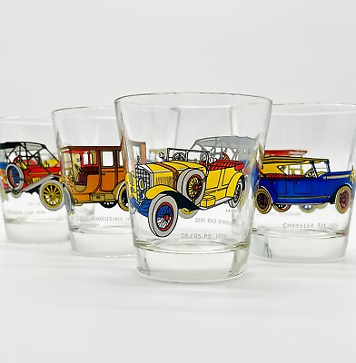 #ad 4 Vintage Luminarc Classic Car Automobile Rocks Glasses Made In France Bar Ware