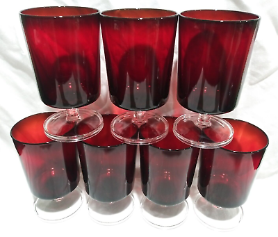 #ad #ad Set Of 7 Luminarc Arcoroc Ruby Red Water Glasses Goblets 5 1 8quot; France