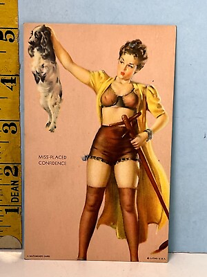 Vintage Gil Elvgren Pinup Mutoscope Litho Exhibit Card quot;Miss Placed Confidencequot;