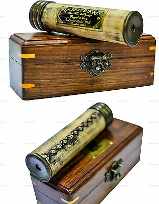 Handmade Brass Kaleidoscope with Wooden Box Vintage Look Antique Finish