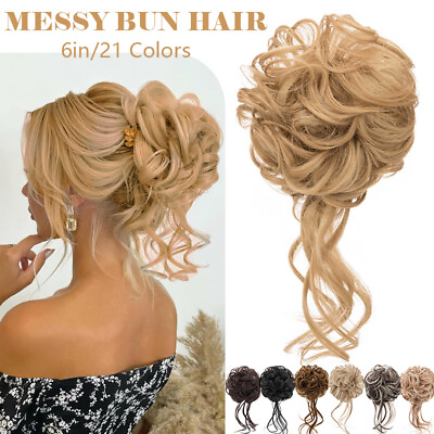 #ad Long Messy Hair Bun Wrap On Hair Extensions Piece Updo Ponytail Curly Scrunchie