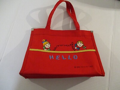 #ad Child#x27;s Red Vintage Tote Hello Telephone Canvas 1980