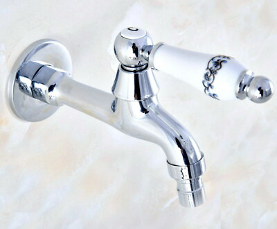 Polished Chrome Brass Ceramic Handle Wall Mounted Washing Machine Taps Faucets